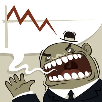 Angry Boss Shouting. Financial Crisis Vector Illustration.