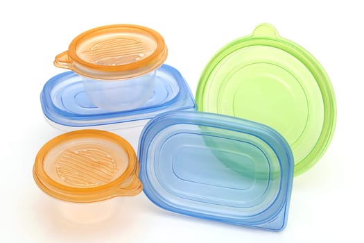 Stack of food plastic containers isolated on white background