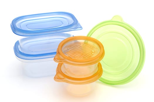 Stack of food plastic containers isolated on white background