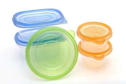 Stack of food plastic containers isolated on white background
