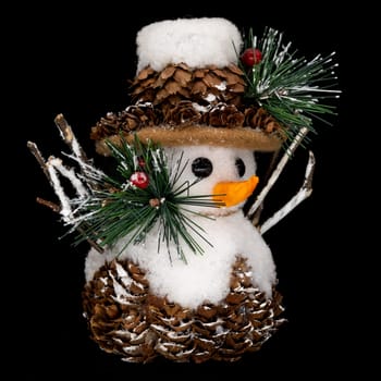 Snowman Christmas Decoration, close up of figurine with black background