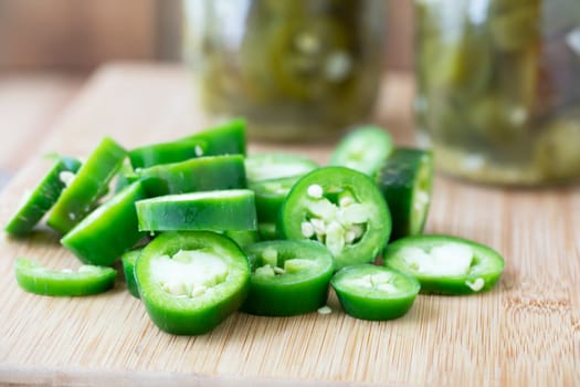 Fresh sliced Jalapenos for for canning.