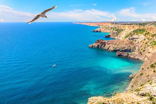 Beautiful cape Fiolent and azure water of the Black sea in Crimea.