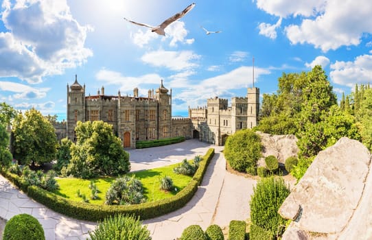 Vorontsov palace beautiful view, Alupka, Crimea, Ukraine.