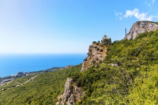 View on Foros town and the Church of Christ's Resurrection, Crimea, Ukraine.