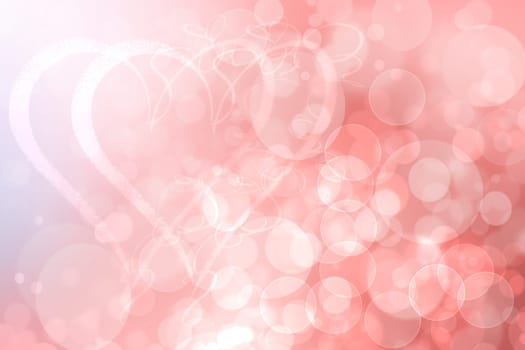 Happy Valentines or wedding day. Abstract delicate love romantic holiday gradient pink orange background with a couple of large hearts. Template for cards with space for your design. Beautiful texture.