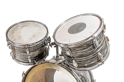 Three drums of an old drums isolated on white