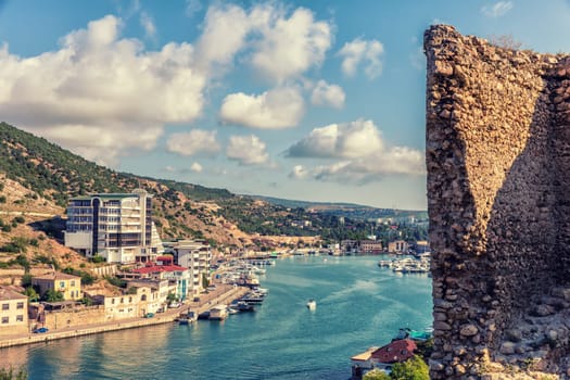 View on Balaklava Bay from the ruins of   Cembalo Walls of Genoa, Crimea.
