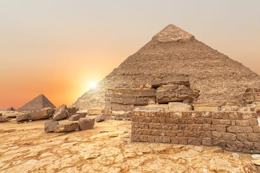 The evening view on the Pyramid of Khafre in Egypt.