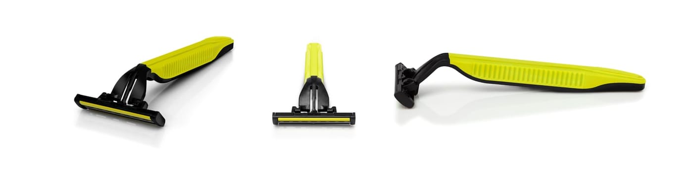 Men's shaving razors set. Studio shot isolated on white background.