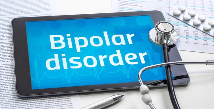 The word Bipolar disorder on the display of a tablet