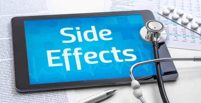 The word Side Effects on the display of a tablet
