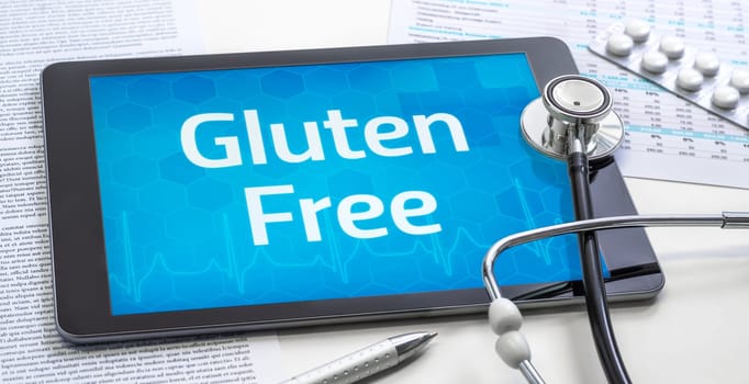 The word Gluten Free on the display of a tablet