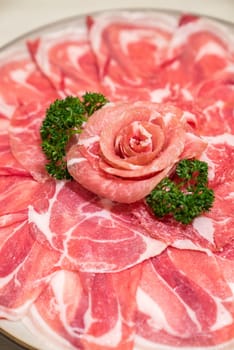 Raw Beef meat set ready to cook Shabu shabu and sukiyaki