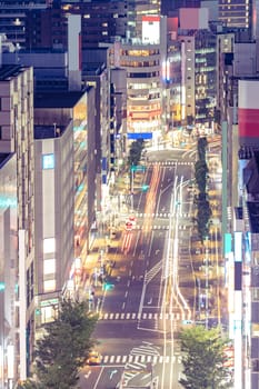 Aerial view of Fukuoka cityscape downtown at Hakata. Hakata is main area of Fukuoka transport such as train port and airport.