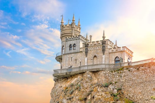 Beautiful view on the Swallow Nest Castle in the sky, Crimea, Ukraine.