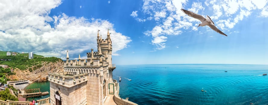Beautiful Swallow Nest in Crimea, summer day panorama.