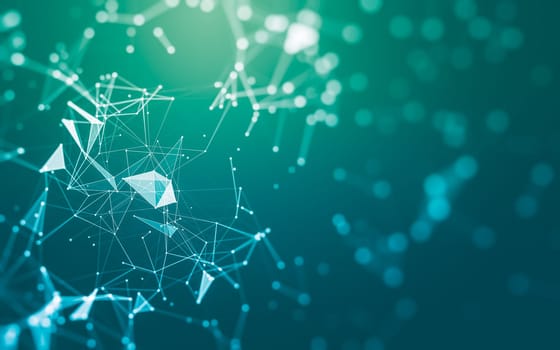 Abstract background. Molecules technology with polygonal shapes, connecting dots and lines. Connection structure. Big data visualization.