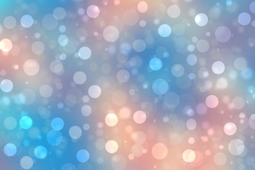 Abstract gradient of light blue pink pastel background texture with glowing circular bokeh lights. Beautiful colorful spring or summer backdrop.