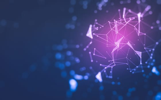 Abstract background. Molecules technology with polygonal shapes, connecting dots and lines. Connection structure. Big data visualization.