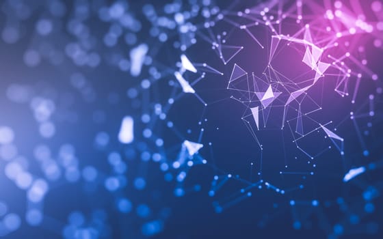 Abstract background. Molecules technology with polygonal shapes, connecting dots and lines. Connection structure. Big data visualization.