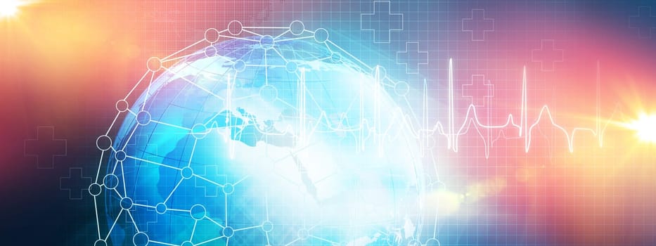 Medical Abstract Background, Suitable for Healthcare and Medical News Topics. Illustration of Networking Health care Concept. Template, Communication, Business and Web Design, Plus Symbols