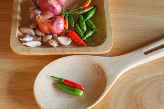 onion garlics and chilli for cooking on wood