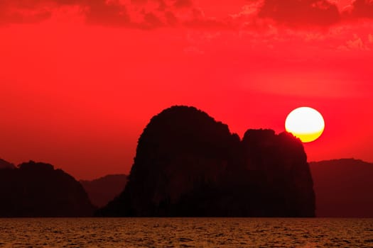 Sunset at seaside beach in Krabi,Thailand. Abstract nature background