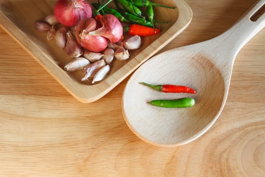 onion garlics and chilli for cooking on wood