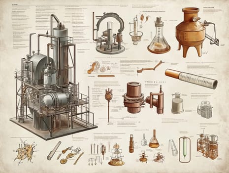 Infographic showcases a variety of equipment and techniques involved in gold production. It highlights processes, tools, and machinery essential for extraction and refinement.