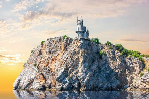 Swallow Nest on the rock in Crimea, beautiful sunset view.