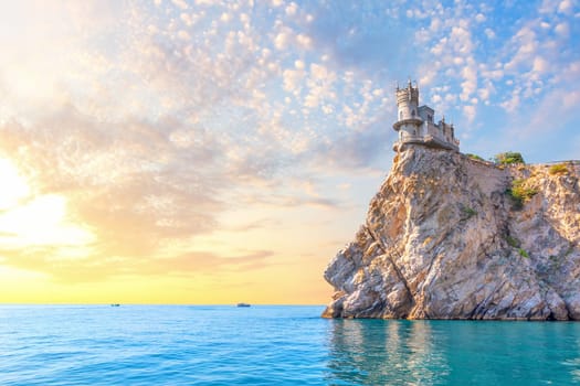 Beautiful sunrise at Swallow Nest in Crimea.