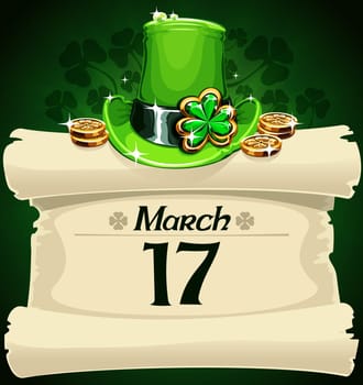 Paper scroll with symbols of St. Patric's Day..In the EPS file, each element is grouped separately.
