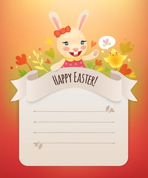 Happy Easter Bunny Girl Greeting Card. In the EPS file, each element is grouped separately.