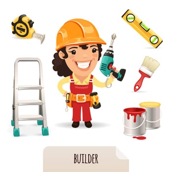 Female Builders Icons Set. In the EPS file, each element is grouped separately. Isolated on white background.