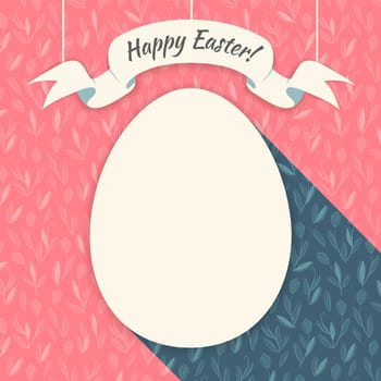 Pink Happy Easter Card With Floral Pattern. Editable Pattern in Swatches.