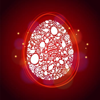 Easter Egg Card of White Objects on Dark Background. Easter symbols