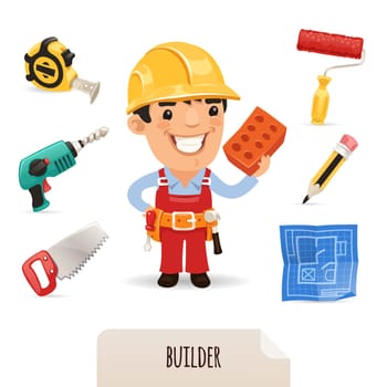 Builders icons set. In the EPS file, each element is grouped separately. Isolated on white background.