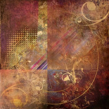 mixed media painting - textures collage swirls