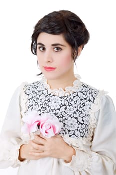 young beautiful woman dressed as bride, isolated
