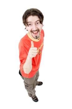 happy spanish man supporter, isolated on white