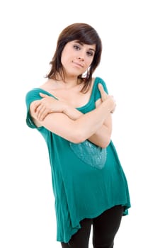 young casual beautiful woman, isolated in white