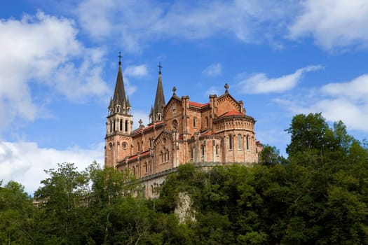 The old cathedral of Covadonga in Asturias, Spain
