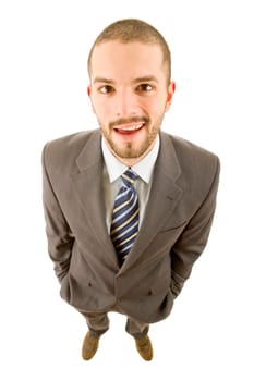 happy young businessman full length, isolated on white