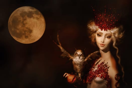 PREILI, LATVIA - August 16, 2019: Doll by Elena Tuminskaya - "Messengers of the Night"" at the International Festival of Author Dolls ""Dolls Summer in Preili"""