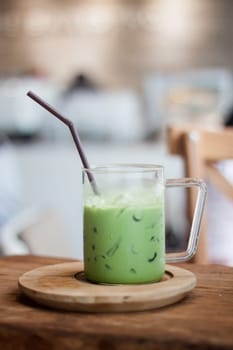 Iced matcha green tea latte, stock photo