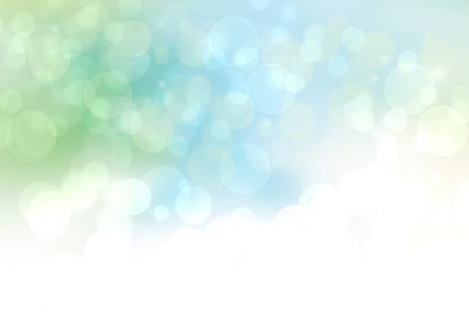 Abstract blurred festive delicate winter christmas or Happy New Year background with shiny blue and white bokeh lighted stars. Blank white copy space. Card concept.