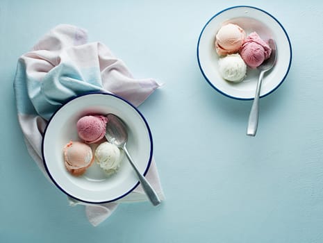 Fresh of soft ice cream or frozen yoghurt with fruit flavours