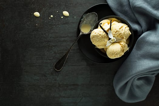 Homemade natural Organic Vanilla Ice Cream scoops in a bowl