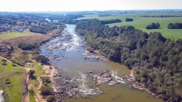 Flight over the Tibagi river in the Tibagi city of Parana state, Brazil.